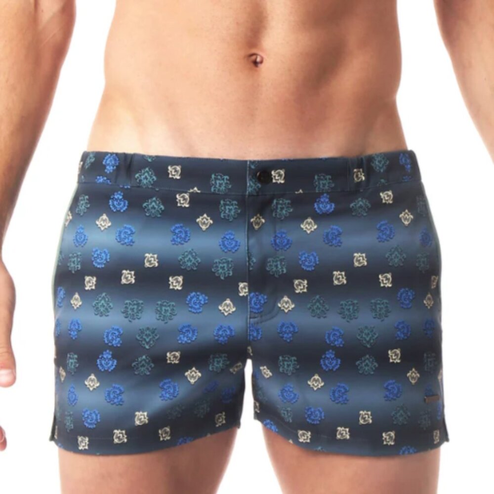 31" PARKE & RONEN BLUE STEEL MARQUETRY PRINT 2" ANGELENO STRETCH